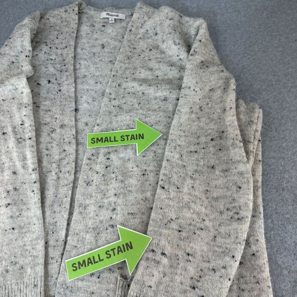 Madewell Women Medium Open Front Donegal Cardigan Pockets Gray Wool Blend Duster - Picture 9 of 12
